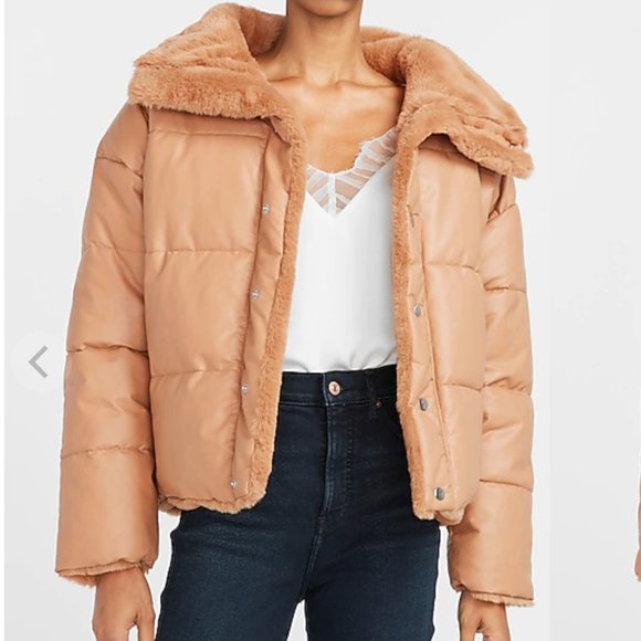 NWT EXPRESS REVERSIBLE VEGAN LEATHER/FAUX FUR COAT SIZE XS - Picture 1 of 9